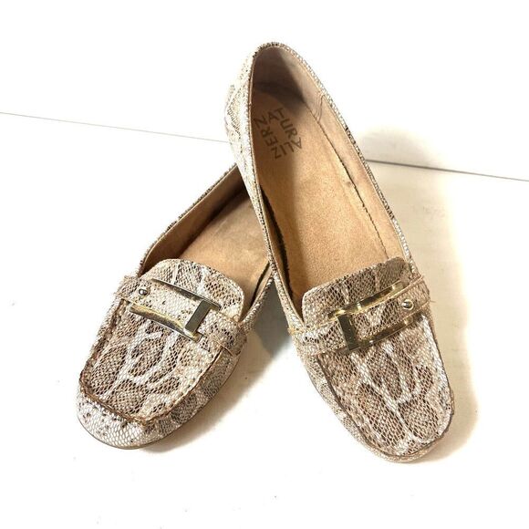 Naturalizer Snake Skin Print Faux Leather Loafer Flats Womens 8.5 M Glossy Brown - Picture 1 of 12